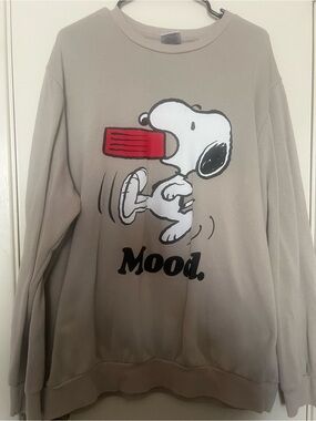 Peanuts Beige Crewneck Sweater with Snoopy 'Mood.' Graphic